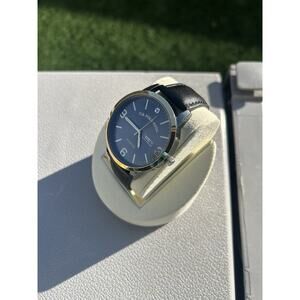 U.S. Polo Assn Men’s Gold Diamond Watch Day Date Black Leather Strap